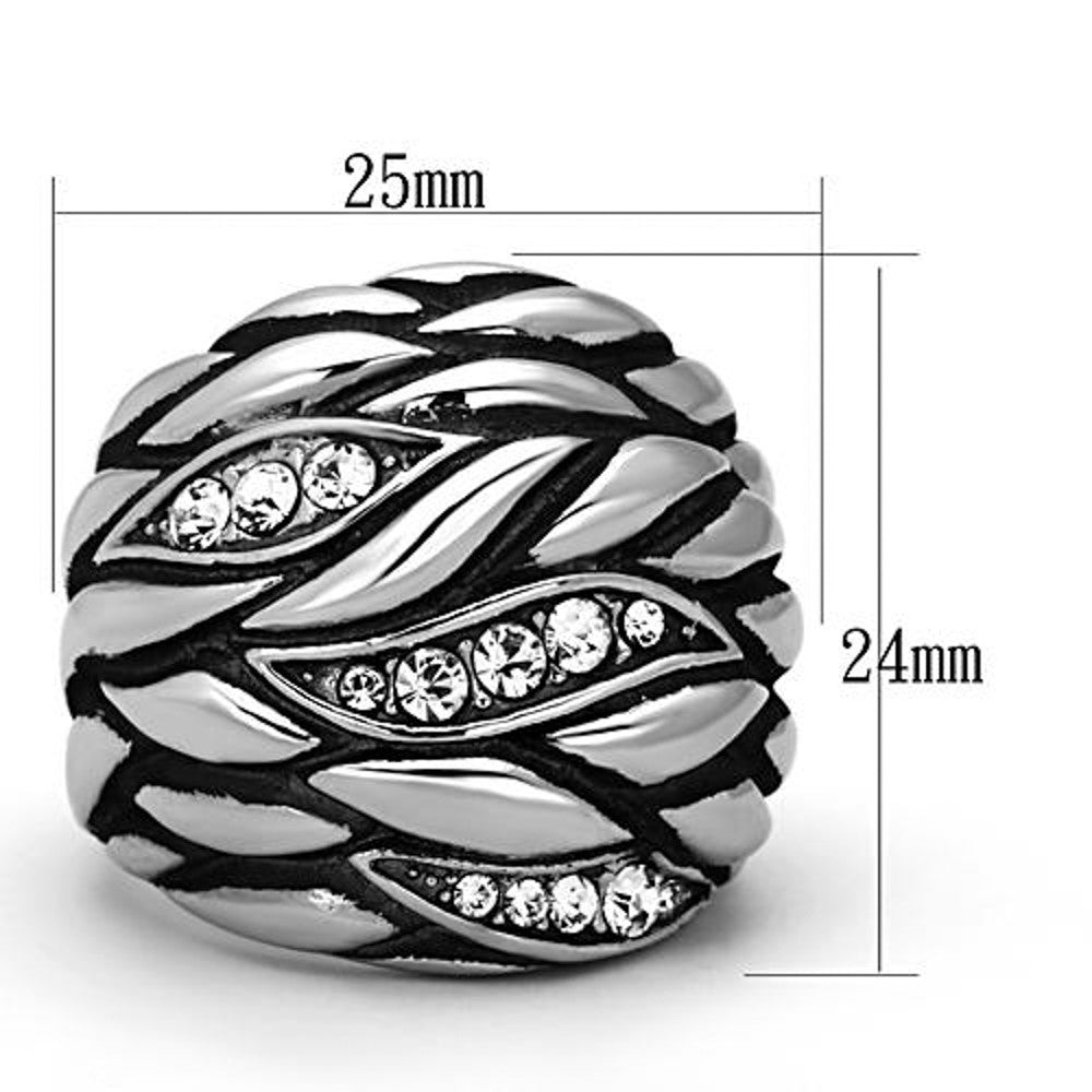 ARTK1020 Stainless Steel Women's Crystal Antique Dome Leaf Design Fashion Ring Size 5-10